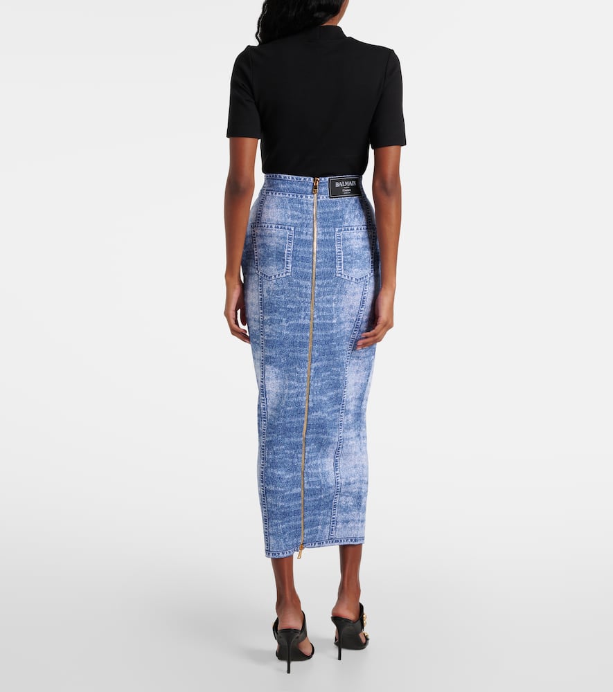 Trompe l'ail knitted midi skirt