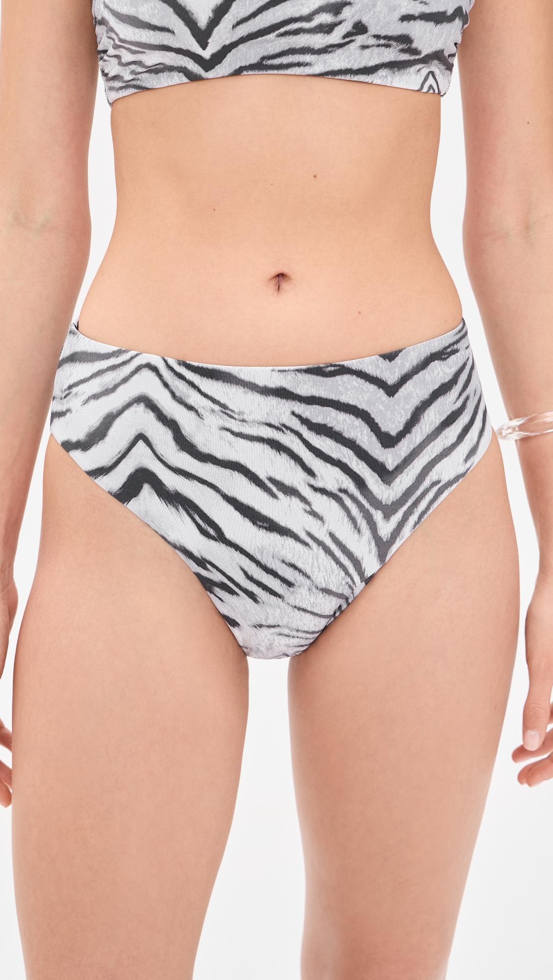 Matte High Waist Bikini Bottoms Black And White Tiger