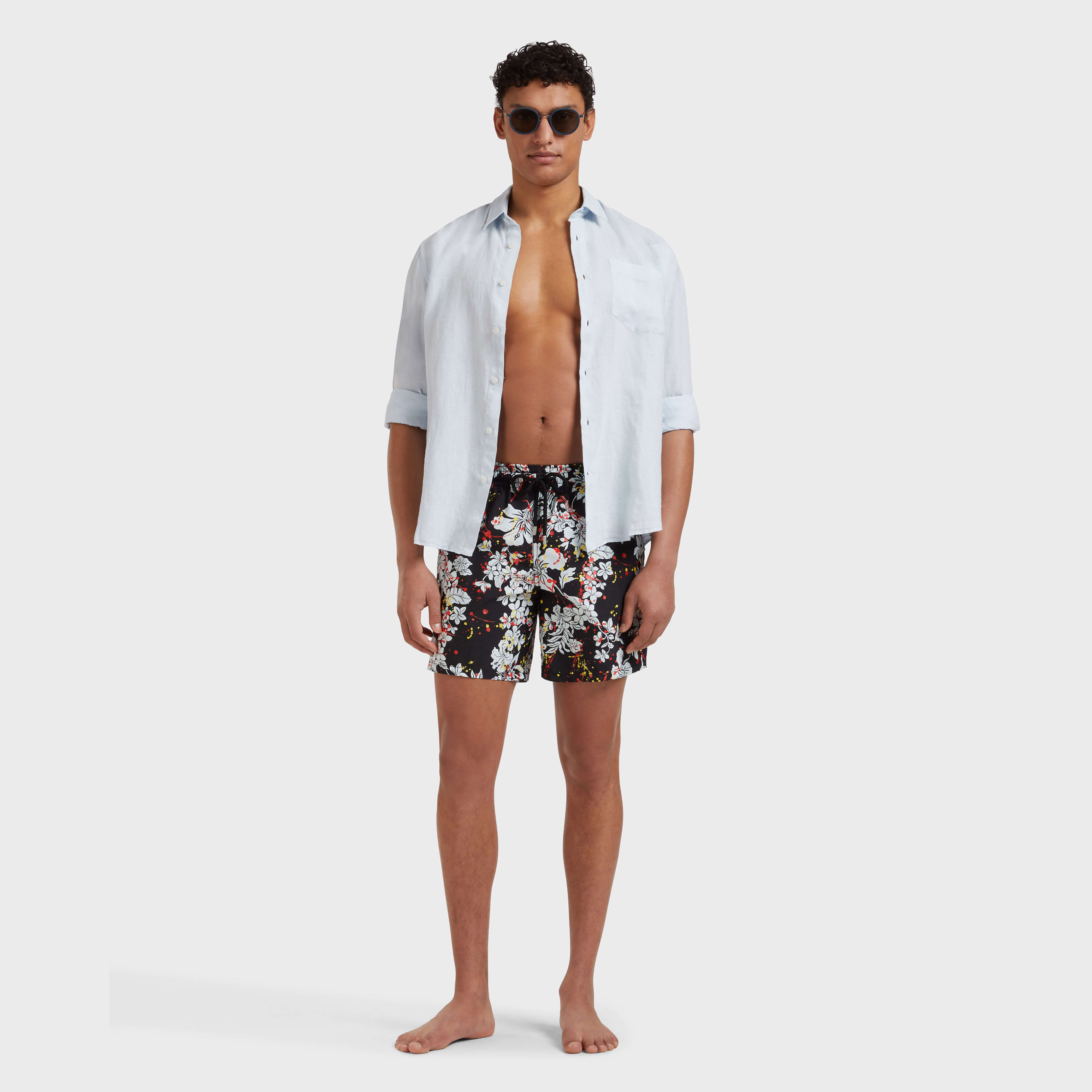 Men Swim Trunks Flower Splash - Vbq X Palm Angels - Swimming Trunk - Moorea - Black