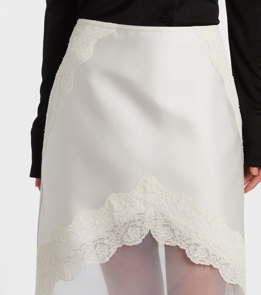 Lace-trimmed satin midi skirt