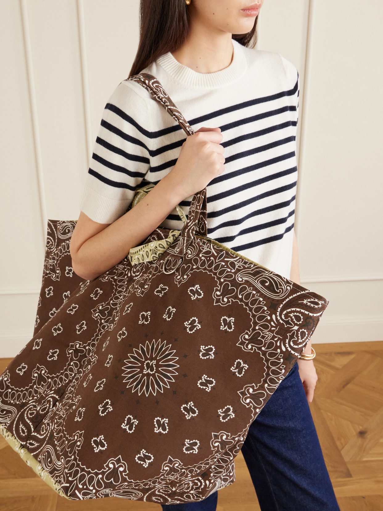 Bandana-print Cotton Tote - Brown