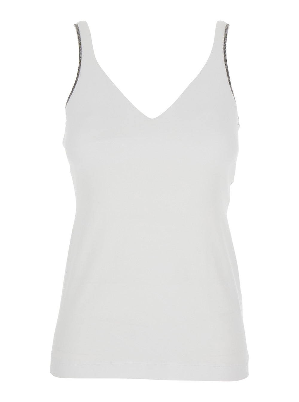 Stretch Cotton V-Neck Tank Top — White