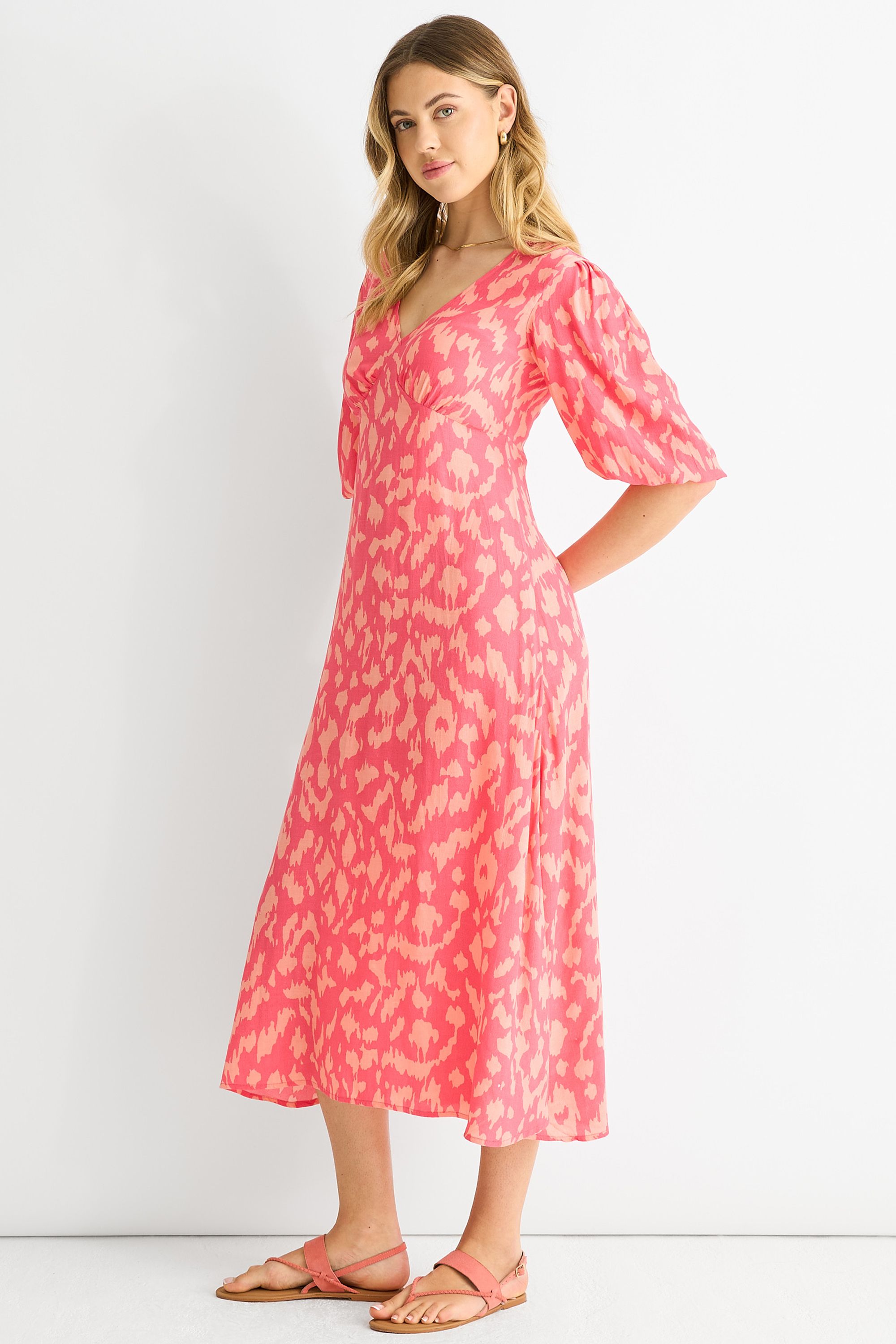 Gini London Women's Pink Animal Print Viscose Midi Dre
