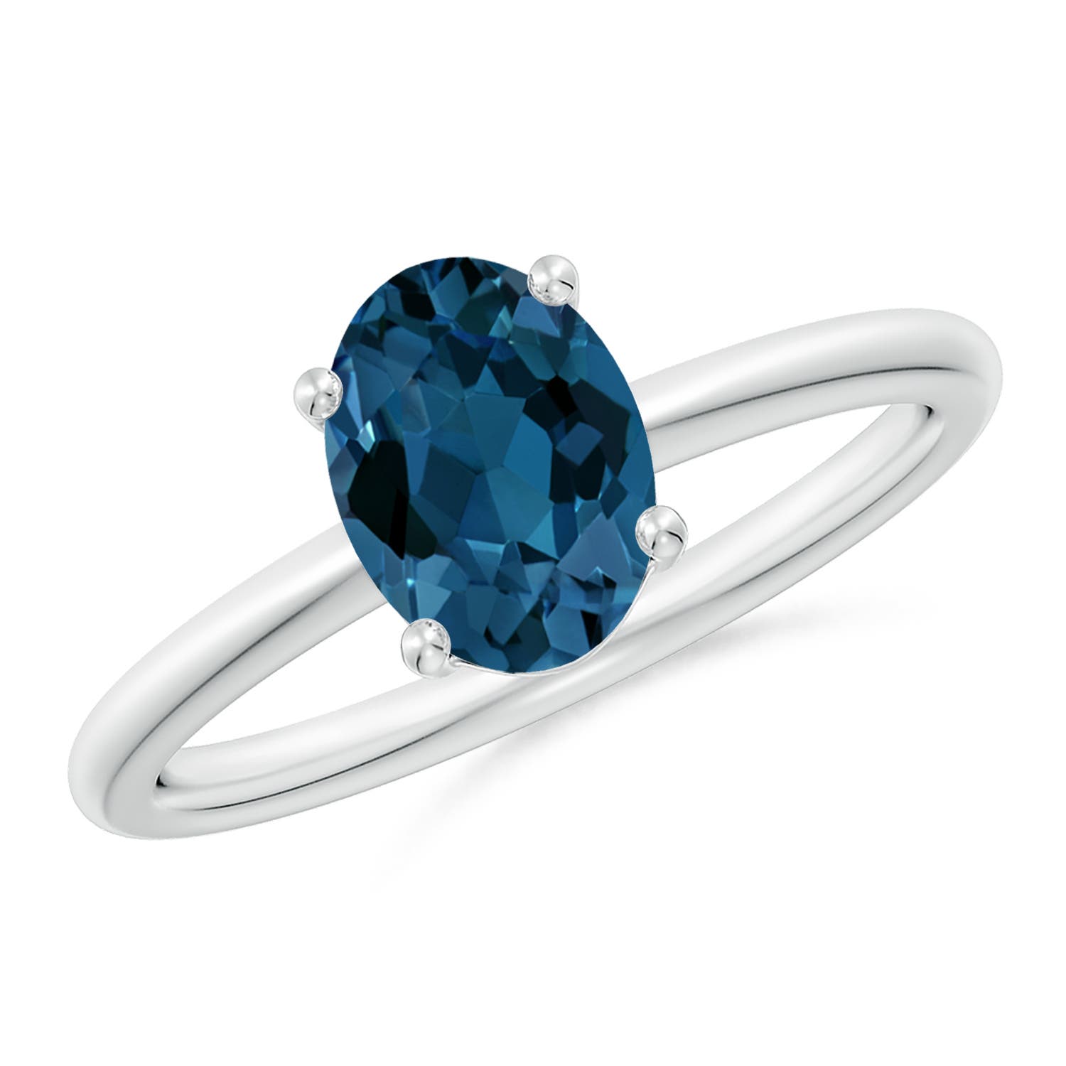 Angara 1.5 Carats Classic Solitaire Oval London Blue Topaz Promise Ring in Platinum