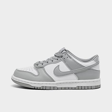 Big Kids Dunk Low Casual Shoes in White/White/Light Smoke Grey