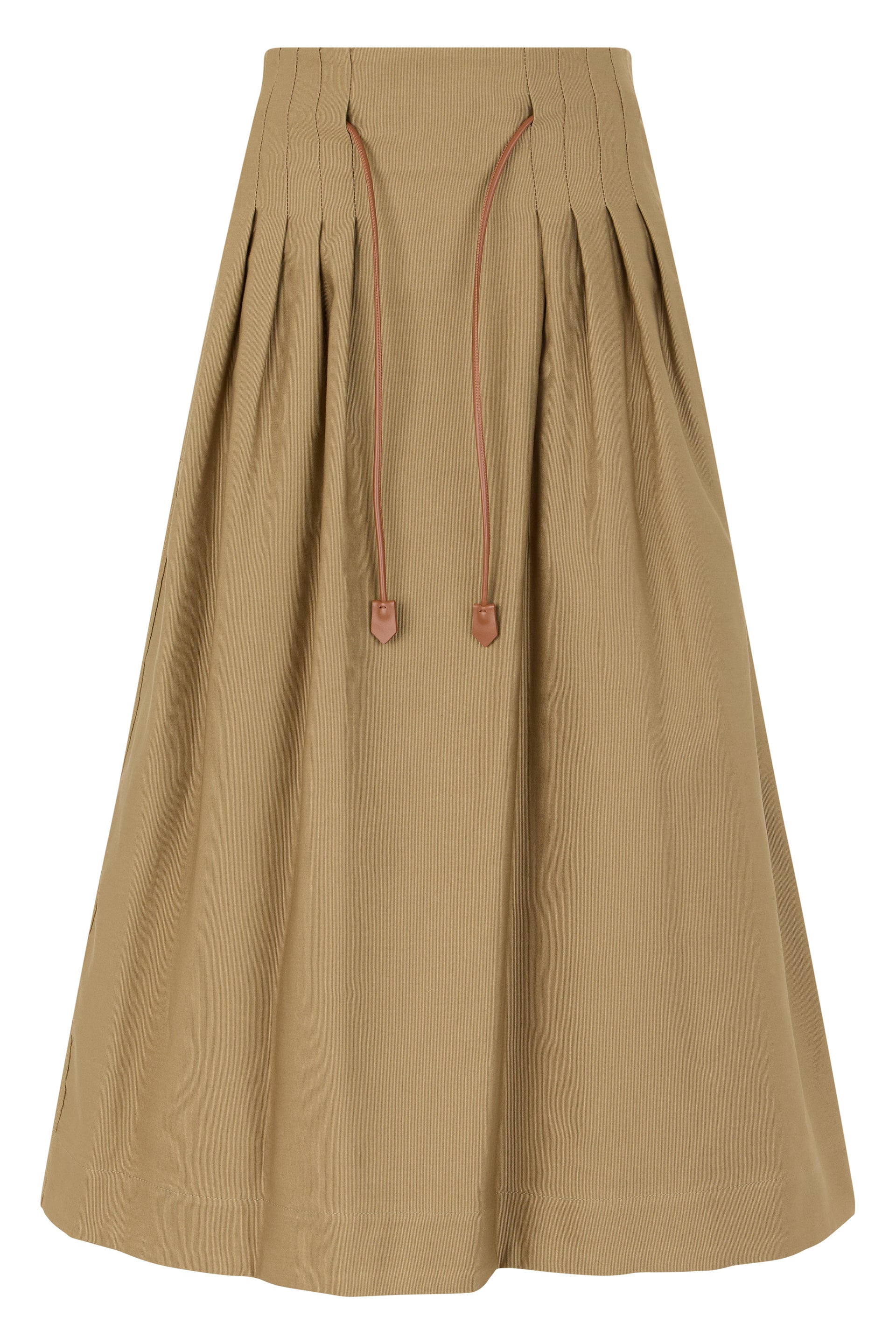 Pleated Long Skirt with Adjustable Waist Ribbon Closure