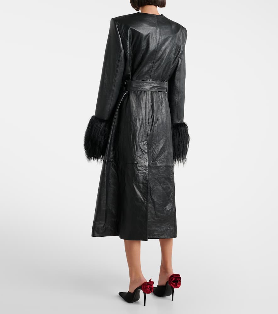 Shearling-trimmed leather coat