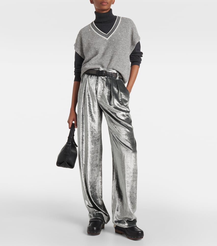 Velvet wide-leg pants