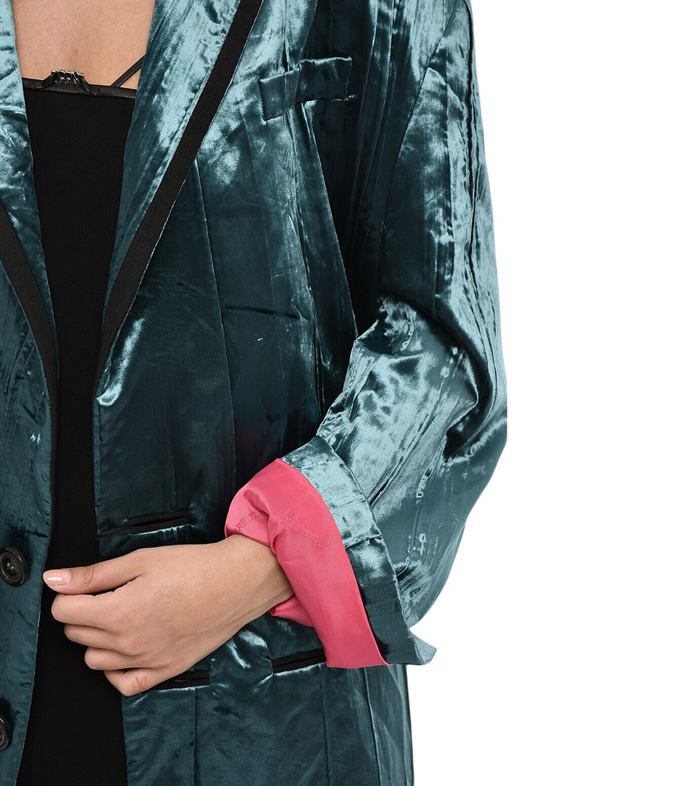 Blue Solid Notched Lapel Blazer