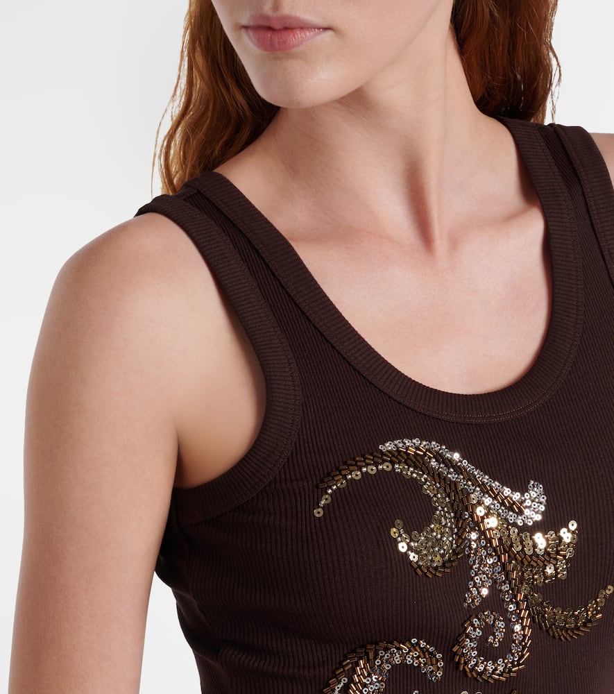 Ribbed-knit sequined tank top
