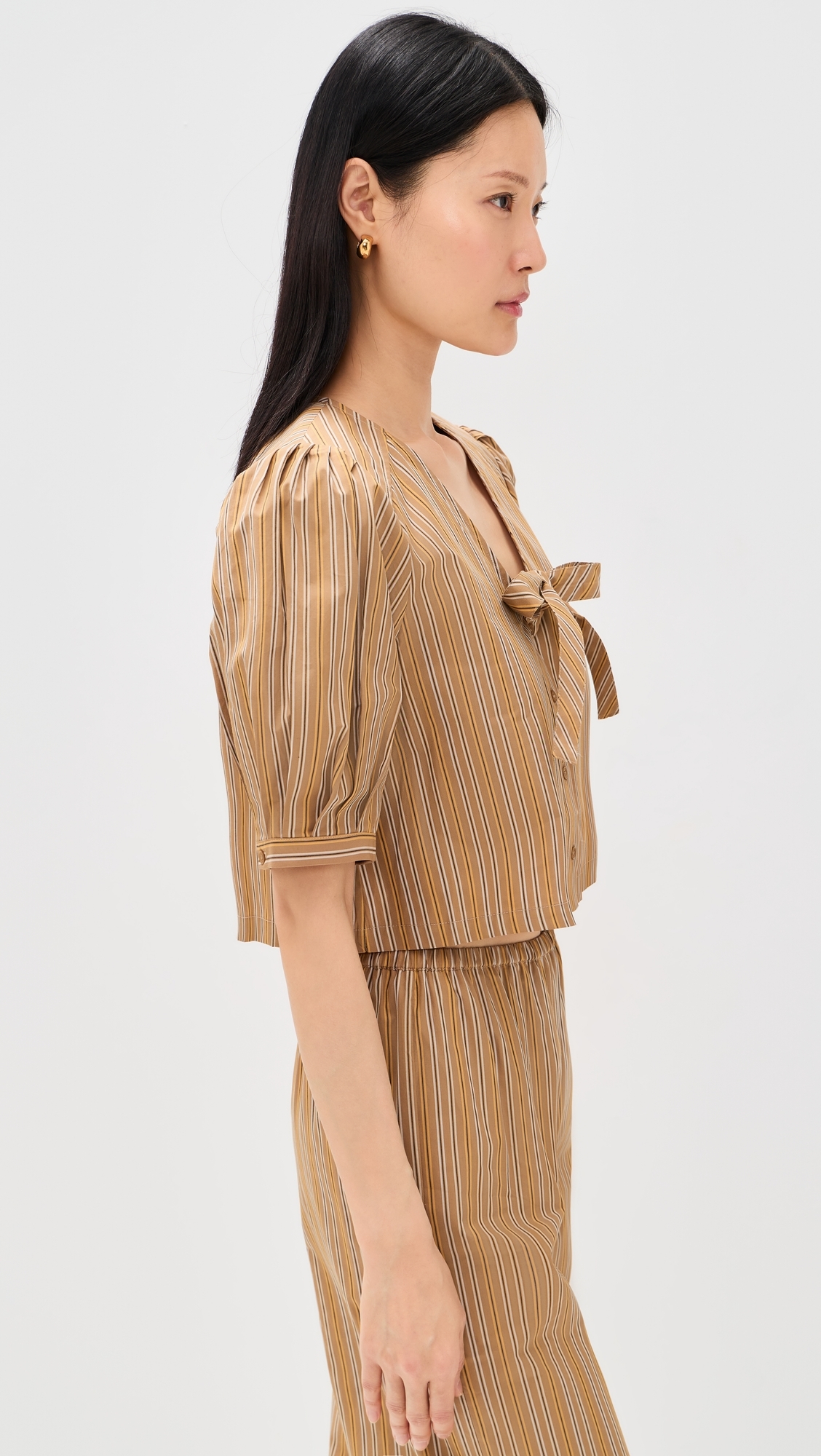 Striped Bow Blouse Light Brown