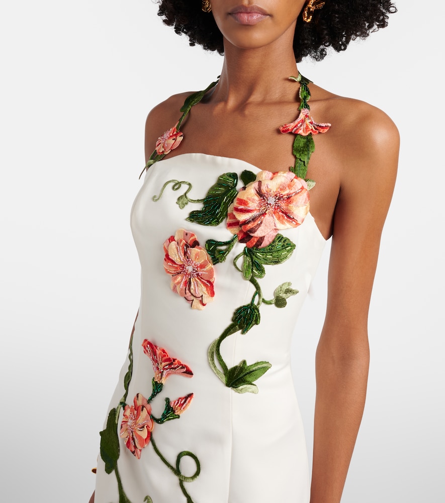 Floral-appliqué halterneck gown