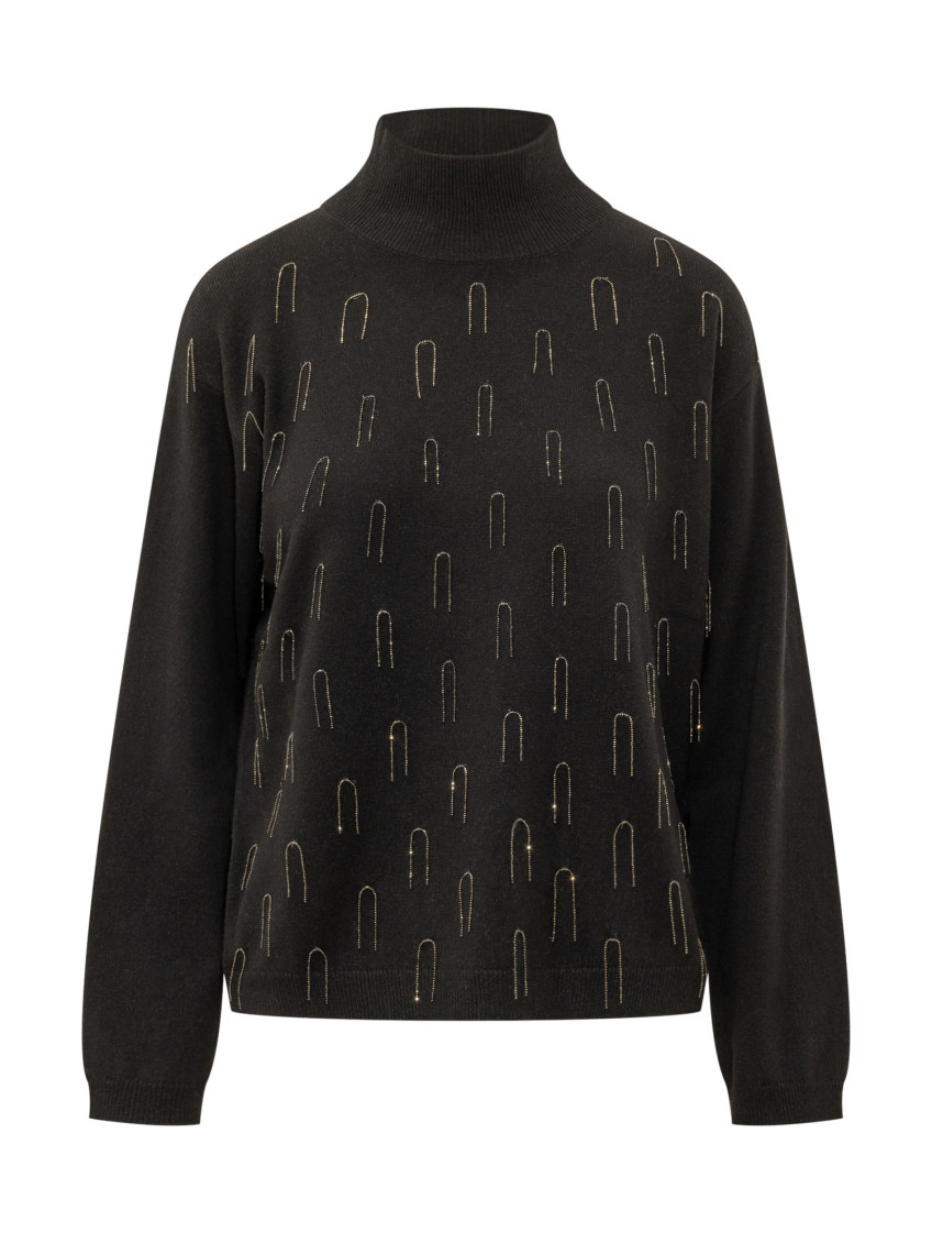 Black Embellished Turtle Neck Sweater