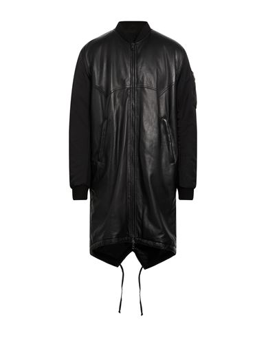 Man Coat Black Size 40 Leather, Nylon