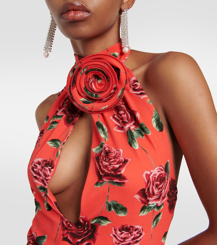 Floral-appliqué cutout halterneck top