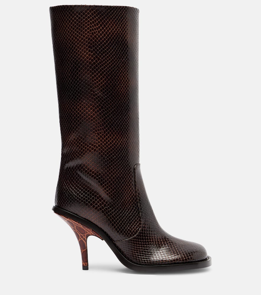 Snake-effect leather knee-high boots