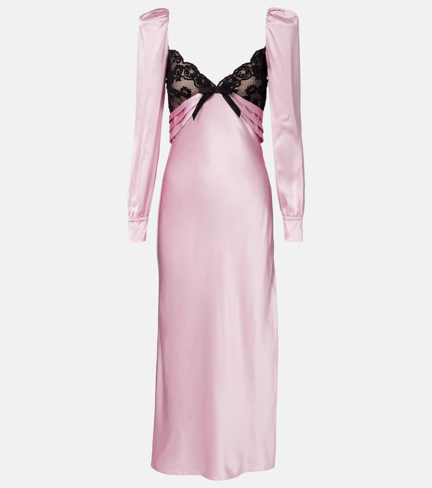 Lace-trimmed silk satin midi dress