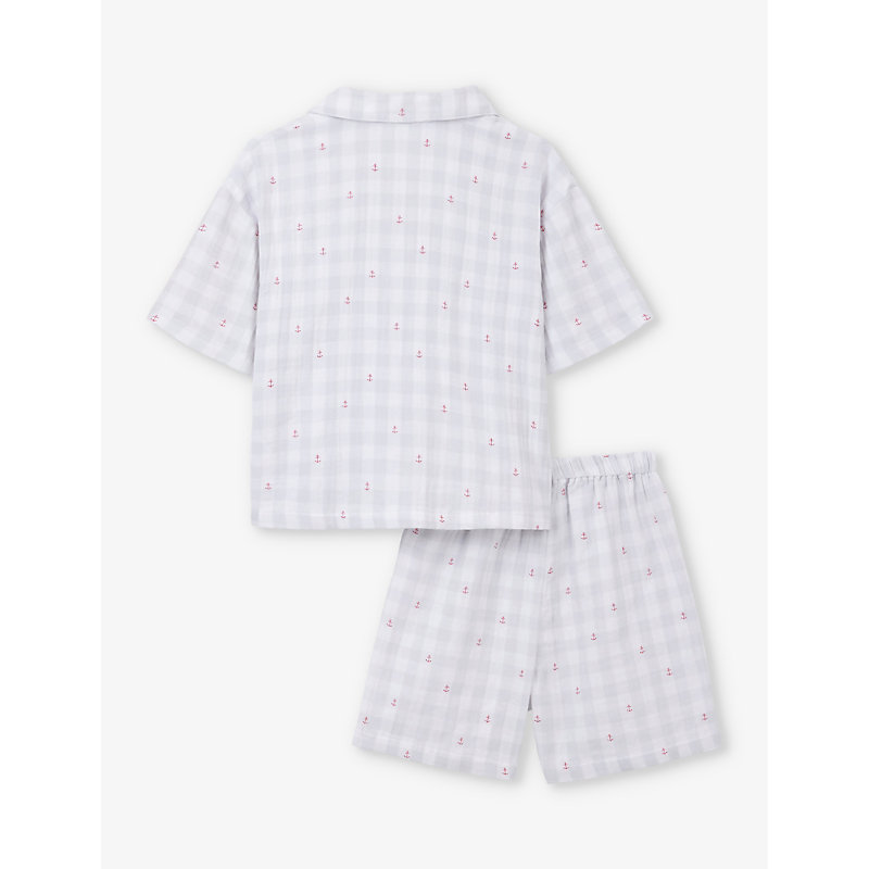 Girls WhtePebble Kids Anchor-print Checked Organic-cotton Pyjamas 