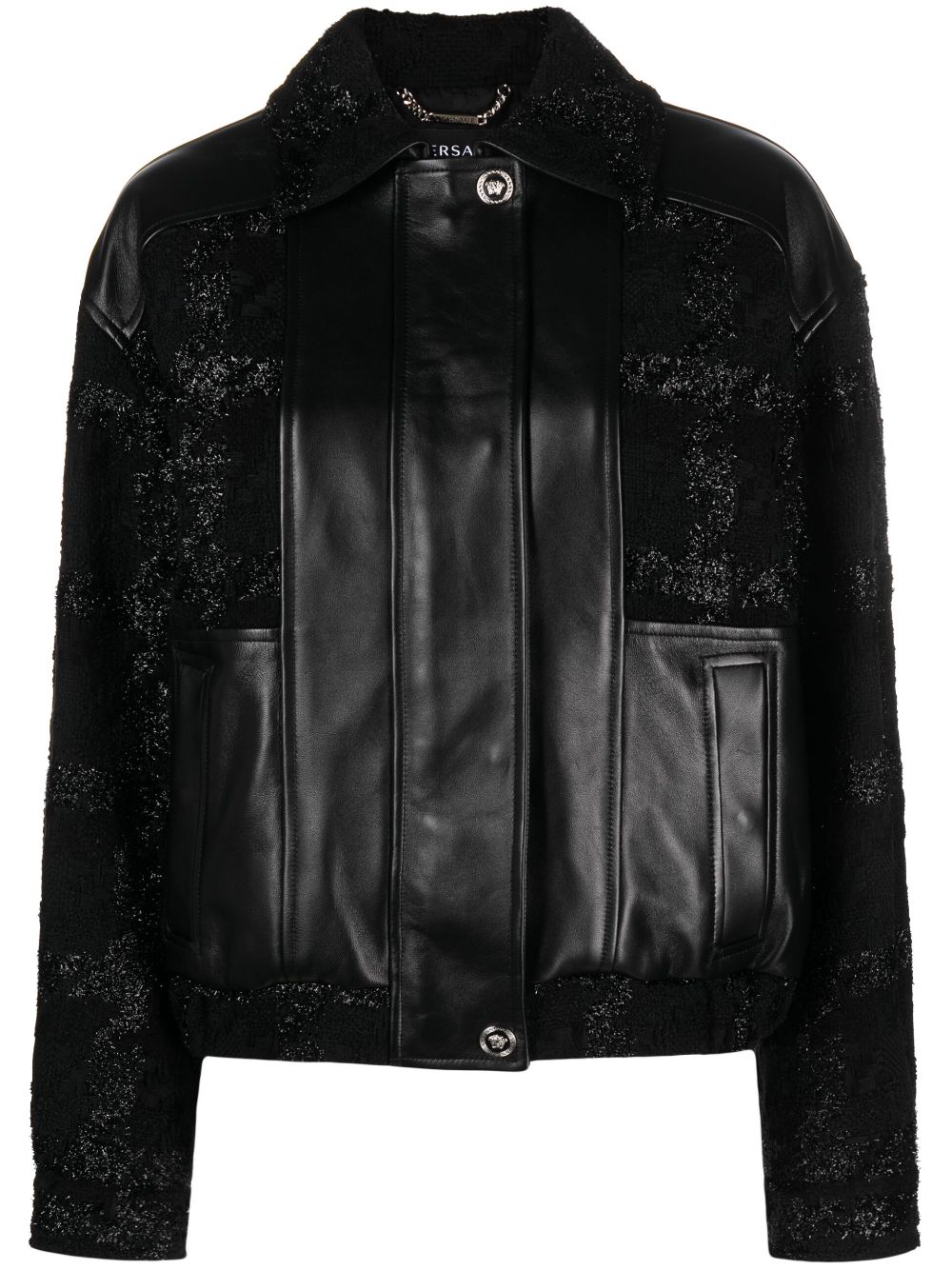 Glittered leather bomber jacket - Black