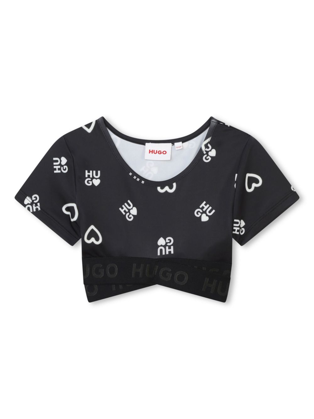 Monogram-print short-sleeve bra - Black