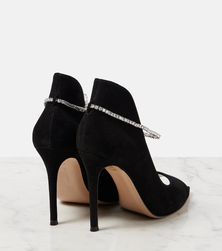 Gianvito Rossi Crystal-embellished suede peep-toe pumps