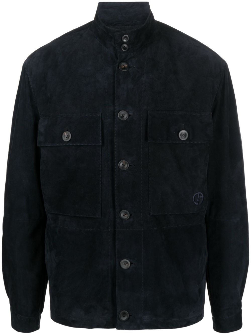 High-neck suede shirt jacket - Blue