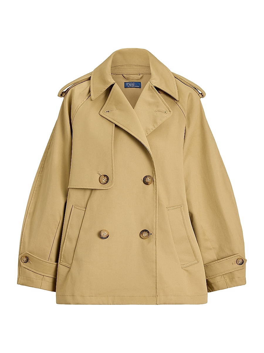 Women's Cotton-Twill Balloon Trench Coat - Khaki