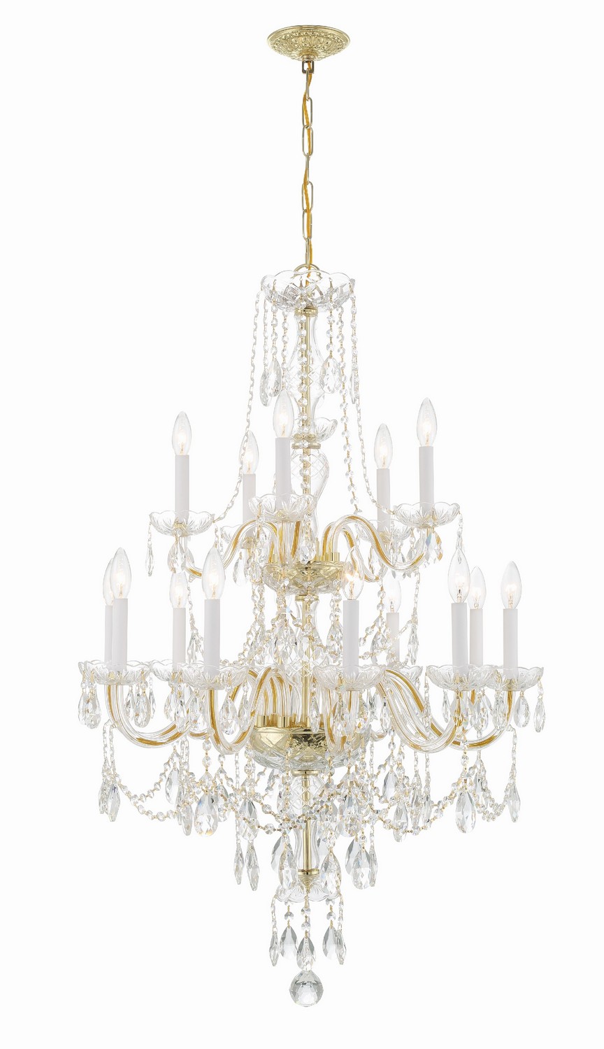 Traditional Crystal 15-Light Chandelier in Polished Bra