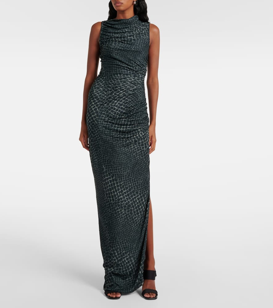 Svita printed ruched jersey gown