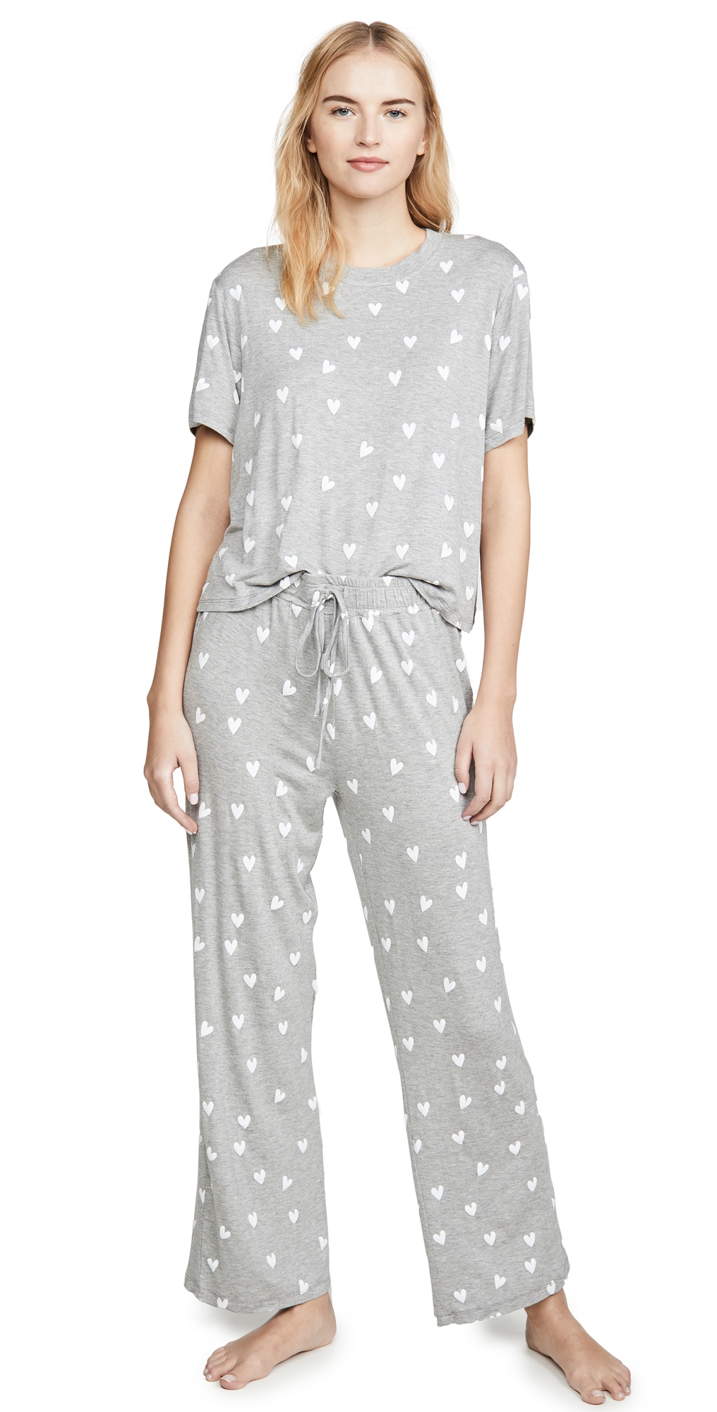 All American PJ Set Heather Grey Hearts
