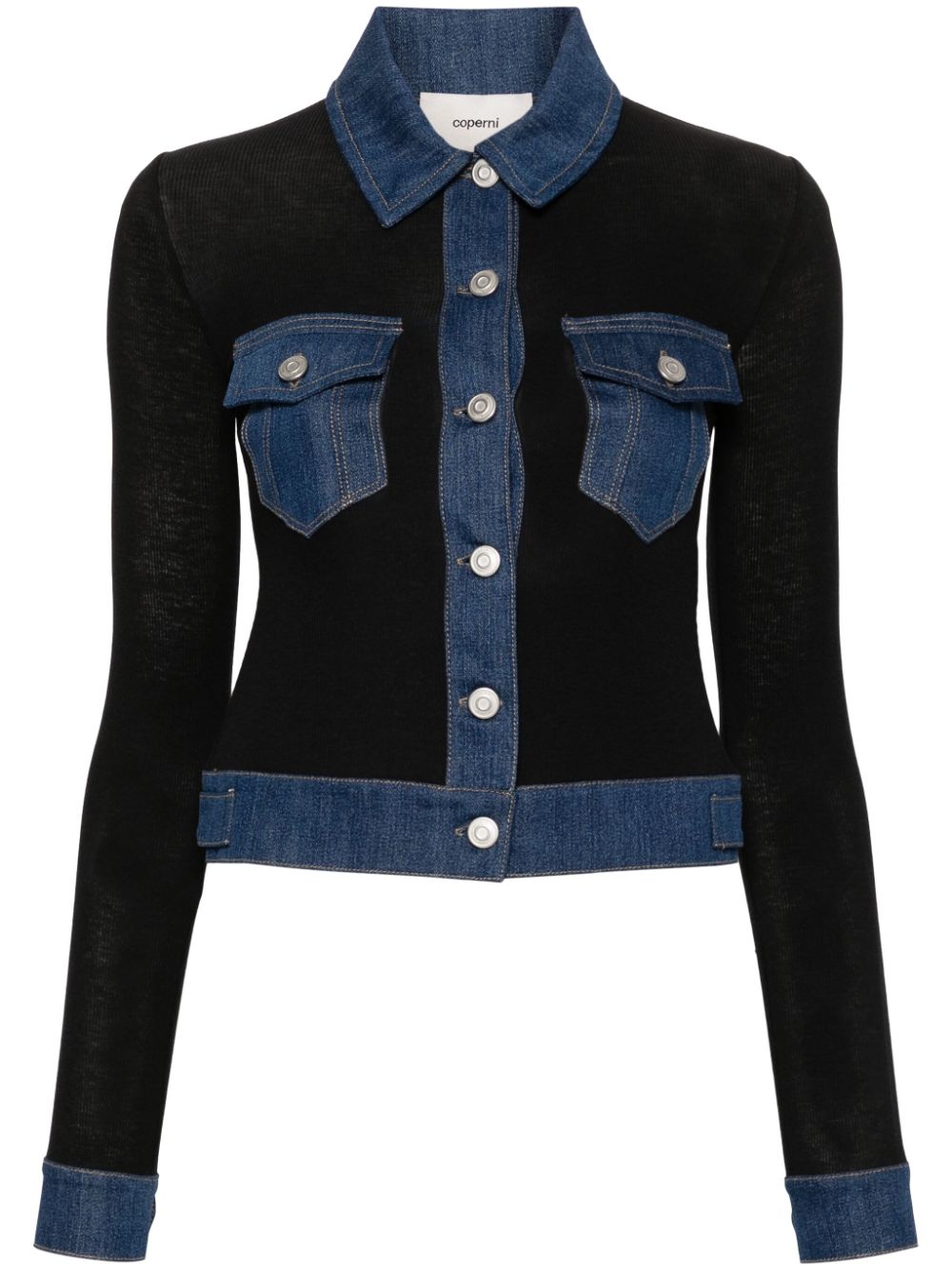 Denim-trim ribbed shirt - Black