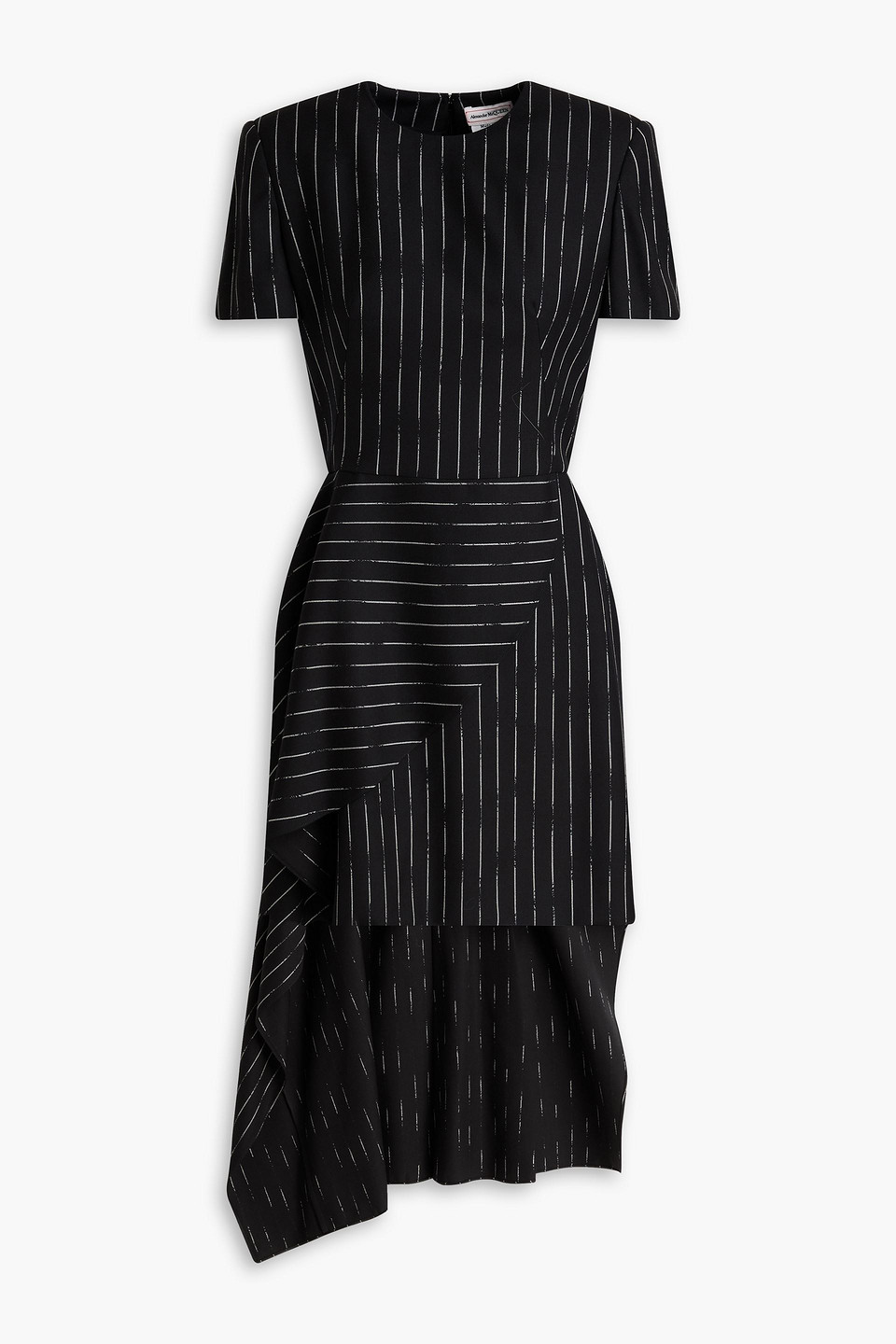 McQueen - Wrap-effect pinstriped wool-twill midi dress - Black - IT 44