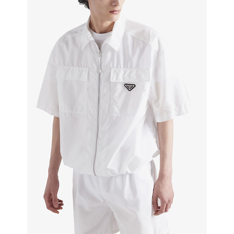 Mens White Re-Nylon Oversized-fit Recycled-nylon Shirt