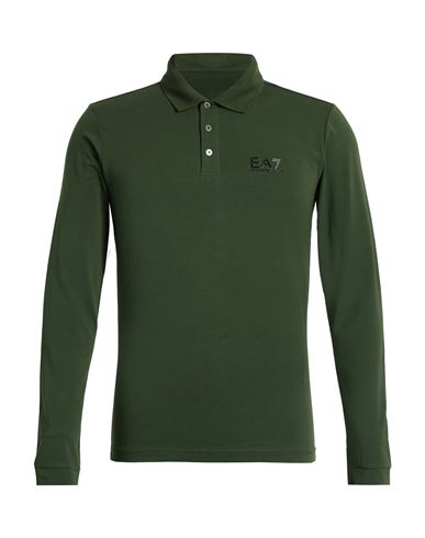 Man Polo shirt Military green Size M Cotton, Elastane