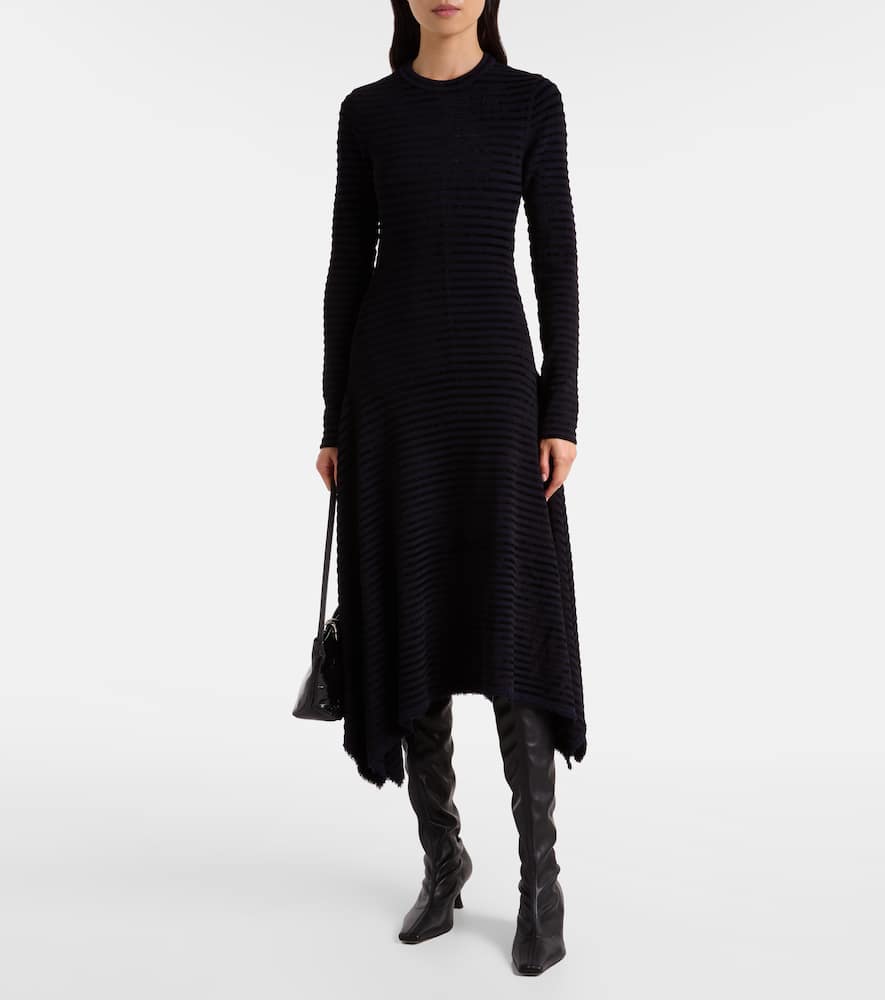 Striped knitted asymmetric midi dress