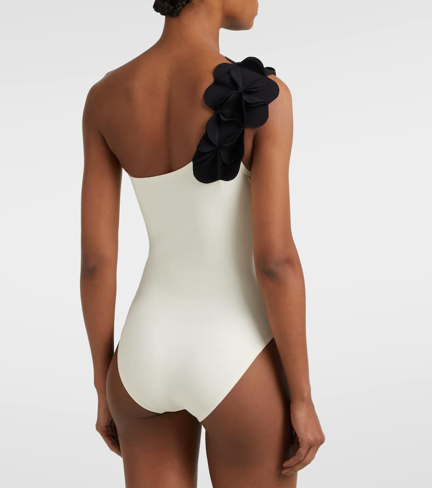 Tess floral-appliqué one-shoulder swimsuit