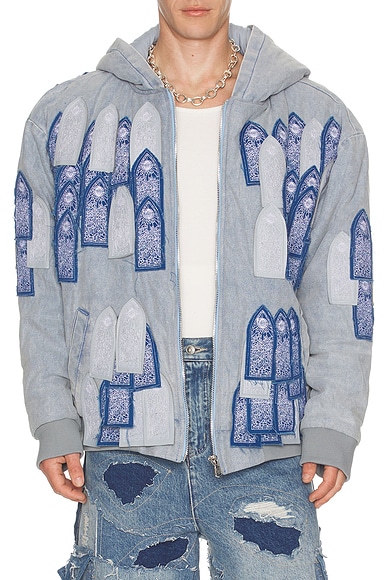 Who Decides War by Ev Bravado Fly Away Work Jacket in Sky - Blue. L also in M, XL/1X, XXL/2X