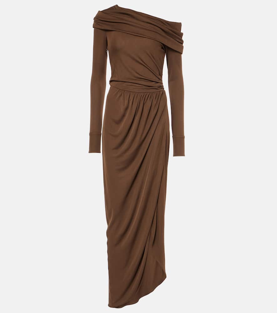Off-shoulder jersey gown