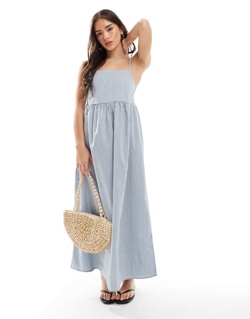 Pieces cami midi dress in light blue stripe