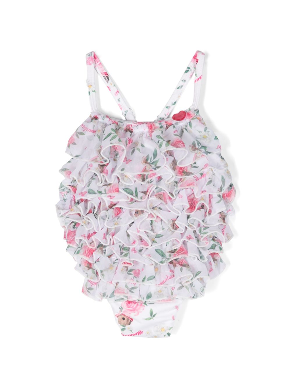 Floral-print ruffled swimsuit - White