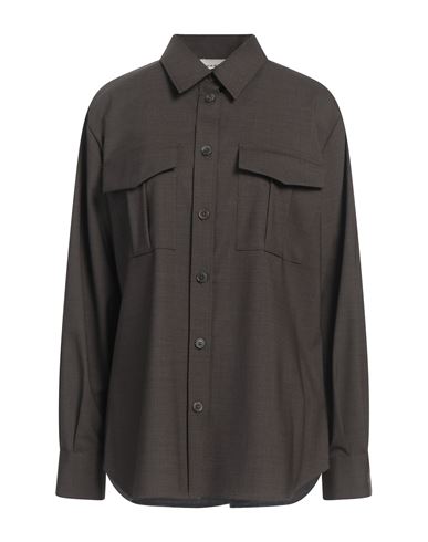 P. a.r. o.s. h. Woman Shirt Dark brown Size L Virgin Wool, Elastane
