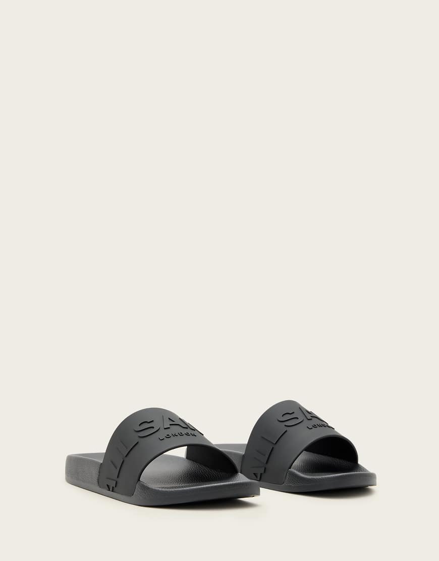 AllSaints Biggy tonal logo rubber slides in black