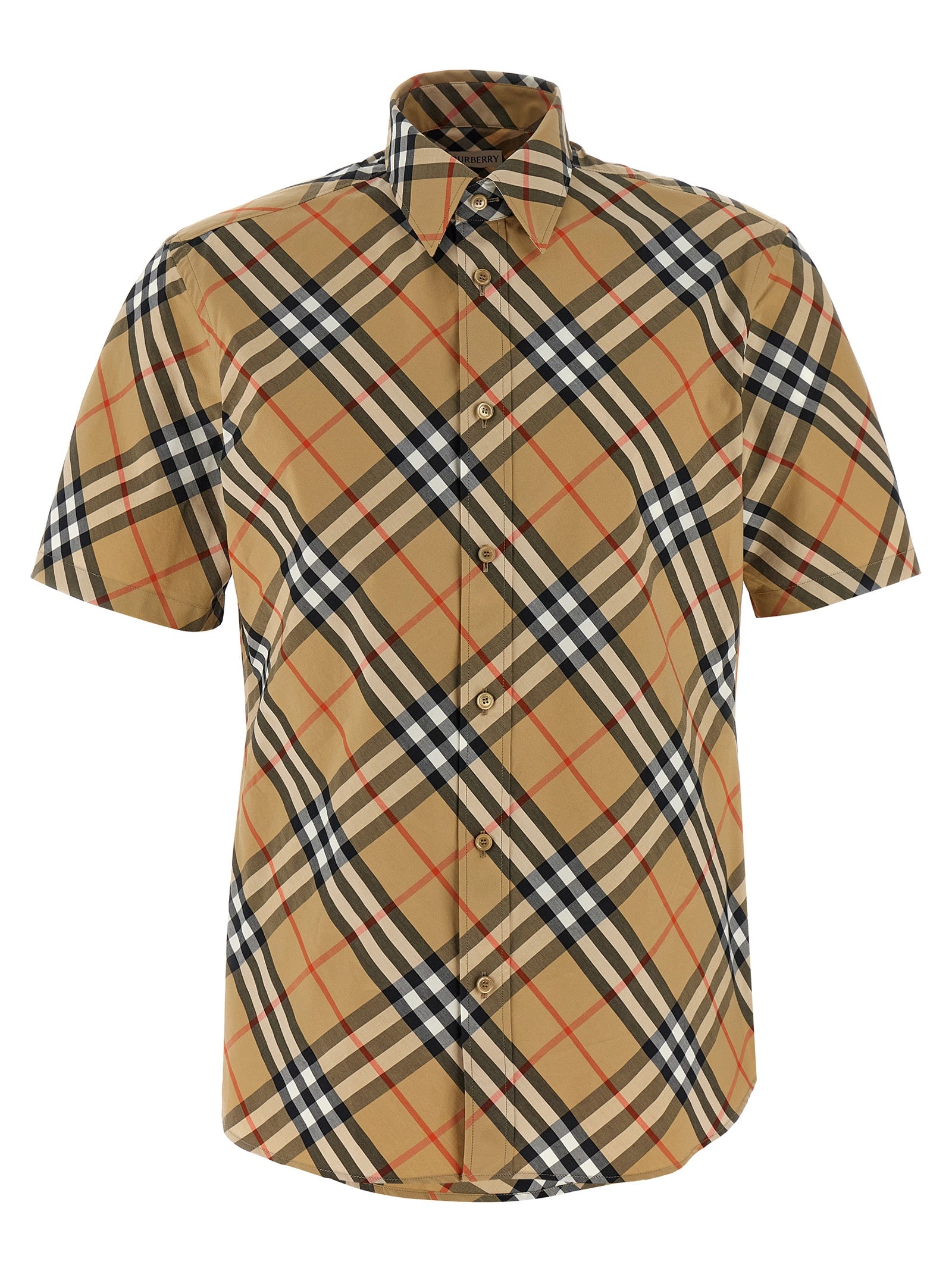 Check Cotton Shirt — Beige