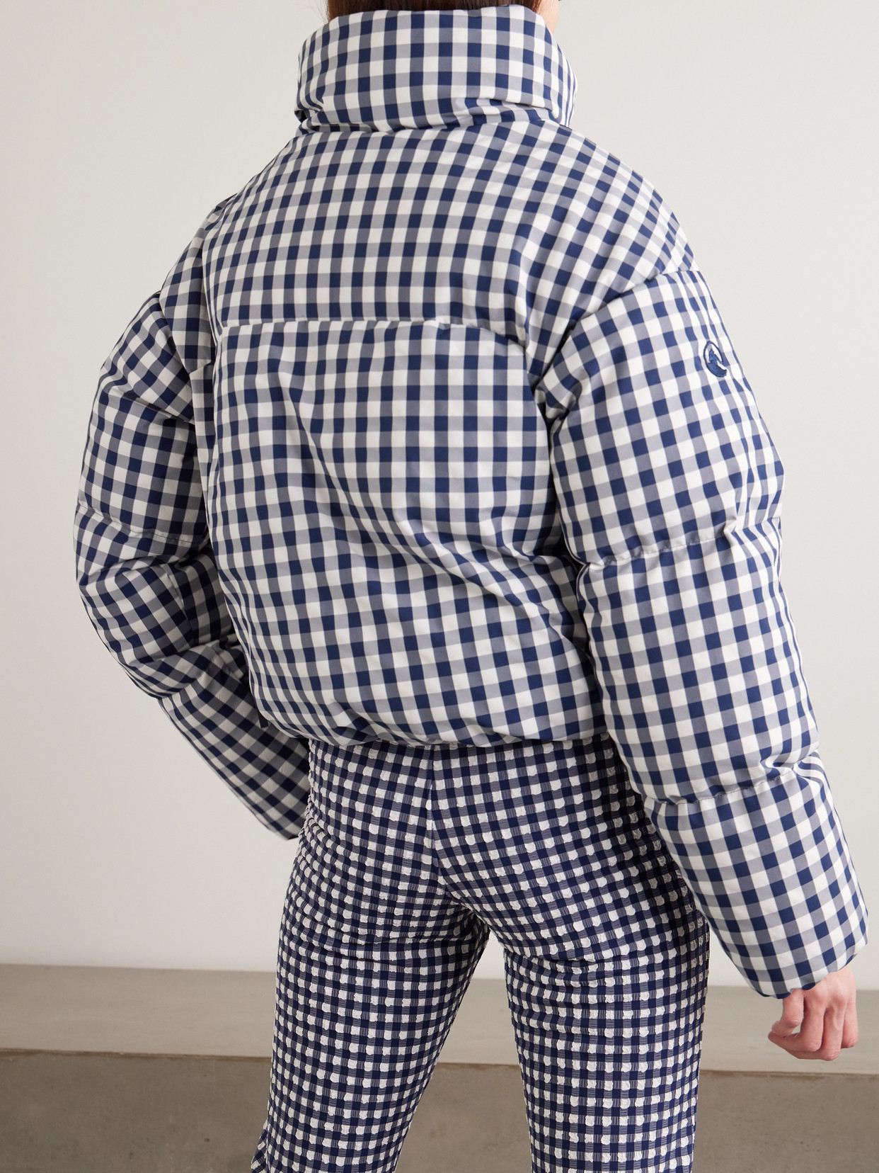 Cortina Cropped Gingham Quilted Down Ski Jacket - Blue