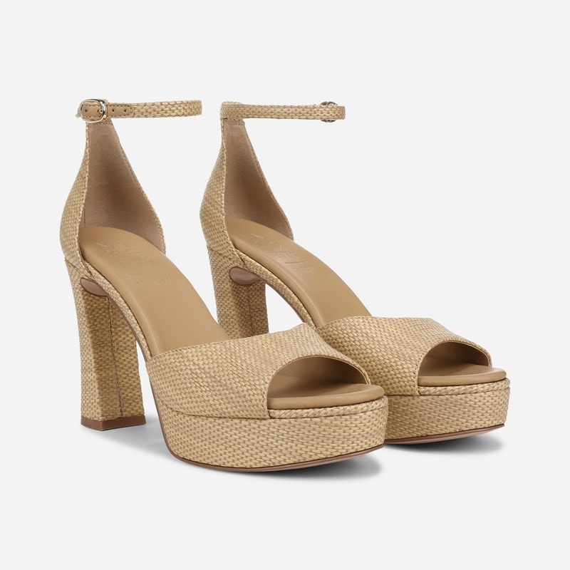 Delphie Dress Sandals, Natural / Dune Tan Faux Raffia Satin