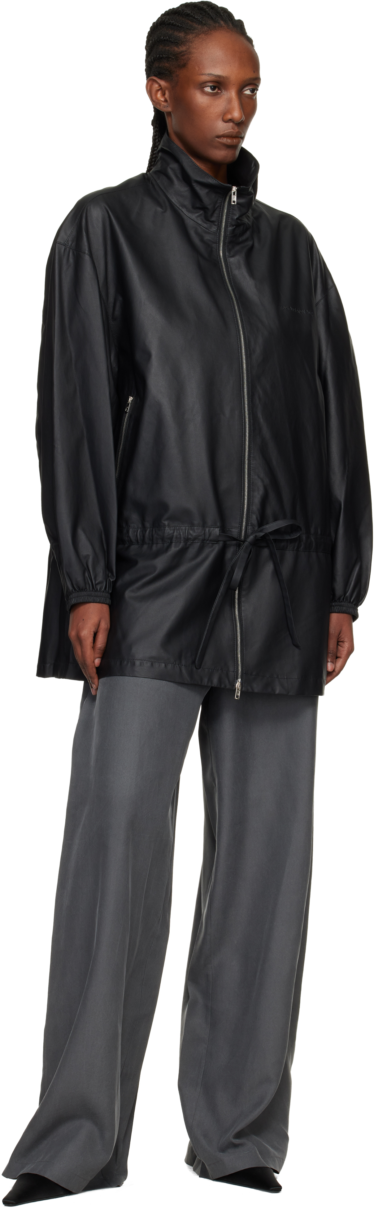 Gray Mid-Rise Silk Track Pants