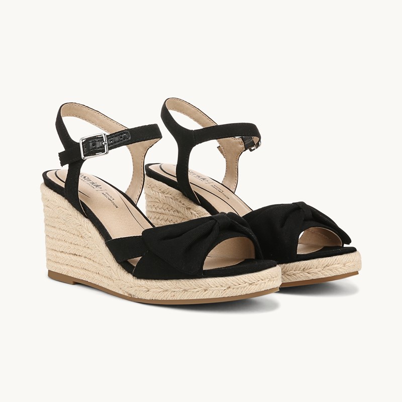 Stride Shoes Tahlia Wedge Dress Sandal Black Fabric