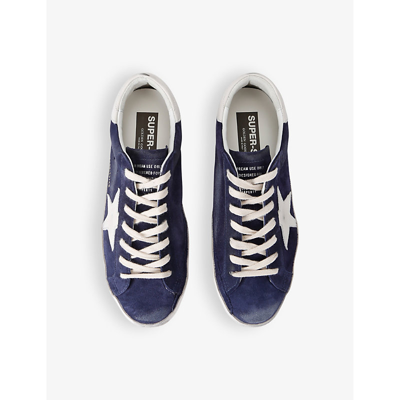 Mens Navy Super-star Logo-patch Suede Low-top Trainers
