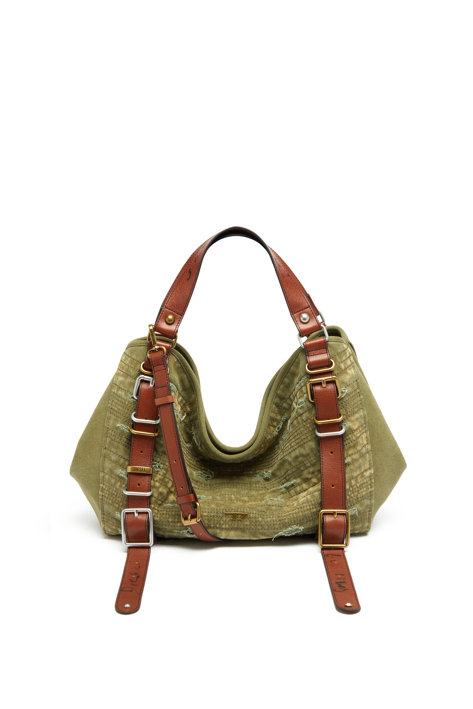 D-One-Medium top-handle bag in distressed canvas - Handbags - Unisex - Green