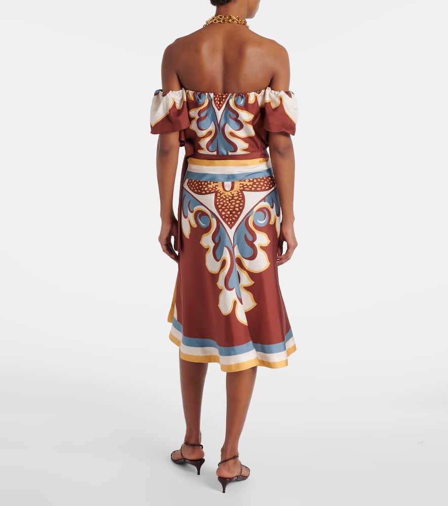 Printed silk wrap skirt
